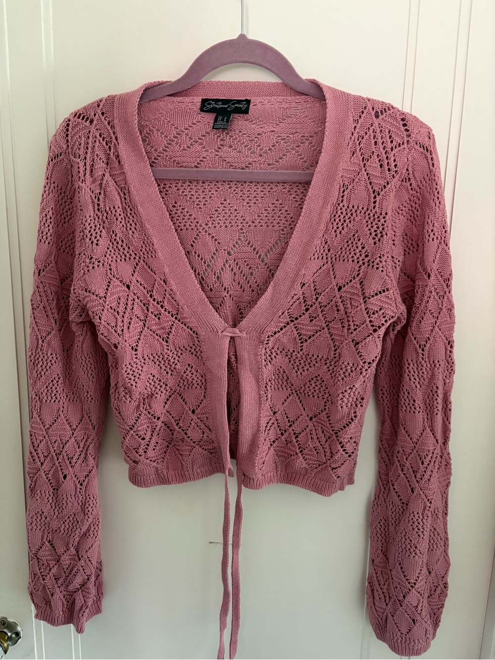 Streetwear Society Dusty Rose Openwork Tie-Front Cardigan